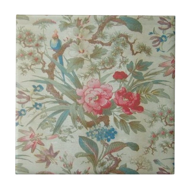 Azulejo De Cerâmica Pássaro e flores antigos franceses de Toile (Frente)