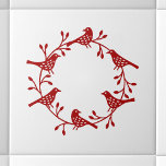 Azulejo De Cerâmica Pássaro Escandinavo Moderno e Wreath Rosehip<br><div class="desc">Design de corta-corta-coroa rosa. Vermelho festivo sobre fundo branco, </div>