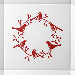 Azulejo De Cerâmica Pássaro Escandinavo Moderno e Wreath Rosehip