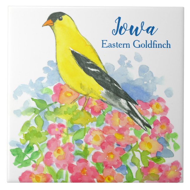 Azulejo De Cerâmica Pássaro Estadual Amarelo Oriental Goldfinch em Iow (Frente)