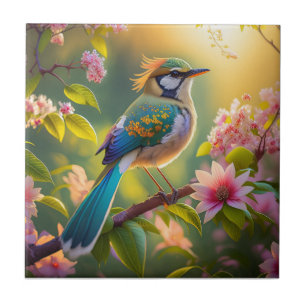 Azulejo De Cerâmica Pássaro Fantástico de Ala Verde