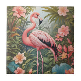 Azulejo De Cerâmica Pássaro Flamingo Tropical Rosa Gordo