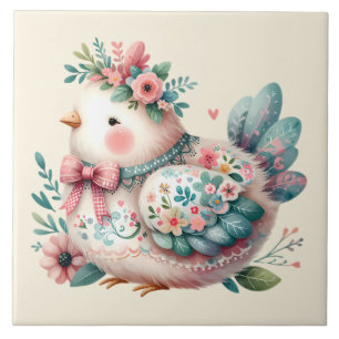 Azulejo De Cerâmica Pássaro Folclórico Floral com Charme Boho Pastel