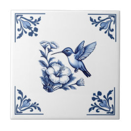 Azulejo De Cerâmica Pássaro Hummingbird Azul Pó Azul Cantos Florais Br