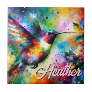 Azulejo De Cerâmica Pássaro Hummingbird Colorido Whimsical Personaliza