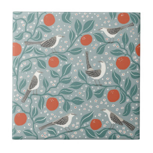 Azulejo De Cerâmica Pássaro Mockingbird e Artes e Ofícios de Flores Si