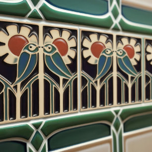 Azulejo De Cerâmica Pássaro na Flores Arte Deco Nouveau Wall Decor