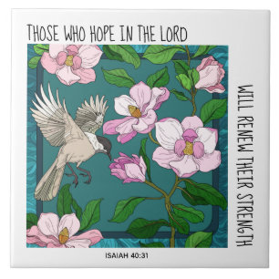 Azulejo De Cerâmica Pássaro nas Flores, nosso verso de Isaiah 40:31