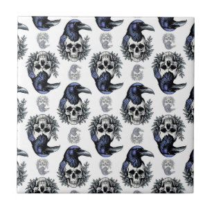 Azulejo De Cerâmica Pássaro Negro em um Design de padrão de Gótico do 