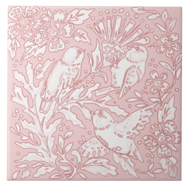 Azulejo De Cerâmica Pássaro rosa bonito Natureza Floral Animal (Frente)