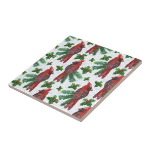 Azulejo De Cerâmica pássaro vermelho-aquarela