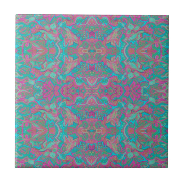 Azulejo De Cerâmica Pássaros árabes Bohemian Boho Turquoise (Frente)