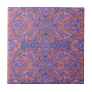 Azulejo De Cerâmica Pássaros árabes Padrão laranja azul-rosa boêmi
