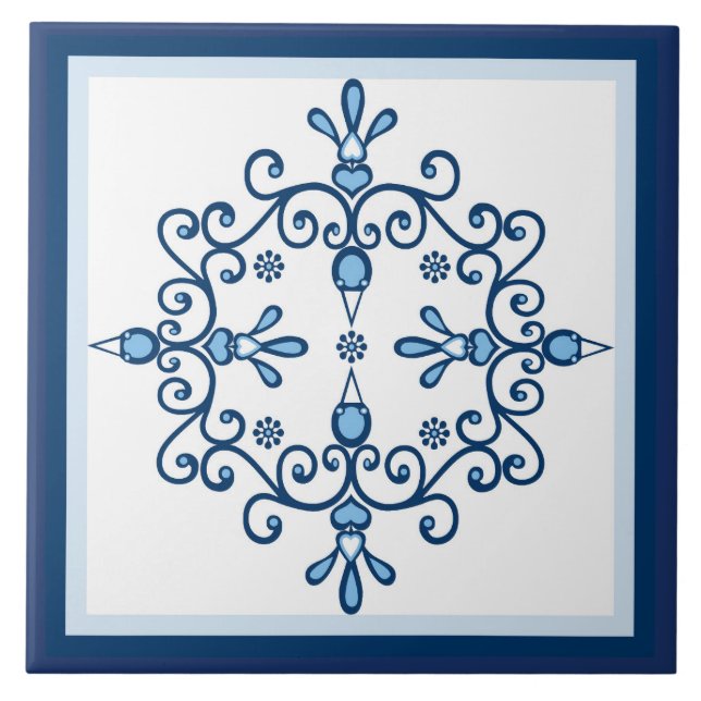 Azulejo De Cerâmica Pássaros azuis e brancos com aves brancas (Frente)