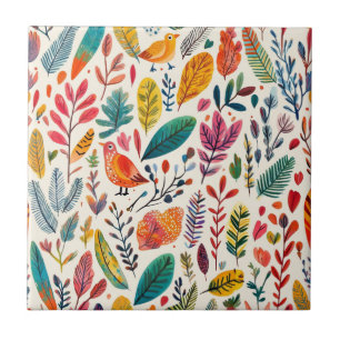 Azulejo De Cerâmica Pássaros Boho Aquarela – 2 Inspirados na Natureza 