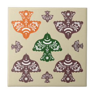 Azulejo De Cerâmica Pássaros clássicos multicoloridos únicos verde lar