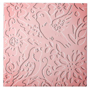 Azulejo De Cerâmica Pássaros cor-de-rosa Floresta em relevo Natureza F