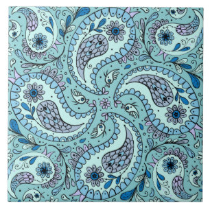 Azulejo De Cerâmica Pássaros da Paisley em azul-bebê