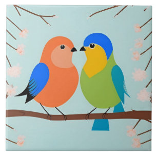Azulejo De Cerâmica Pássaros de Desenho Animado Coloridos Empoleirados