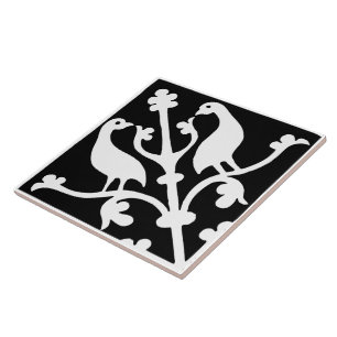 Azulejo De Cerâmica Pássaros de Orientação Diamante Preto e Branco