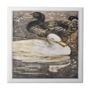 Azulejo De Cerâmica Pássaros Dois Patos Arte Vitoriana