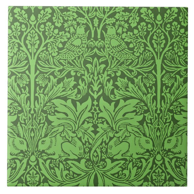 Azulejo De Cerâmica Pássaros e coelhos, verde esmeralda, (Frente)