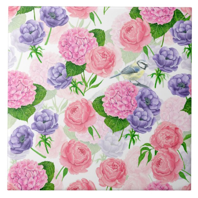 Azulejo De Cerâmica Pássaros e flores (Frente)