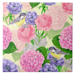 Azulejo De Cerâmica Pássaros e flores