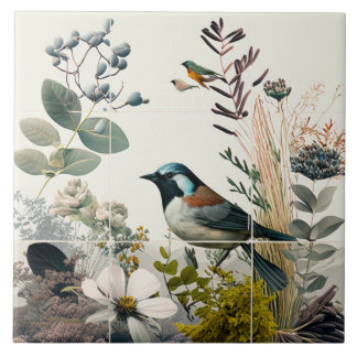 Azulejo De Cerâmica Pássaros e flores
