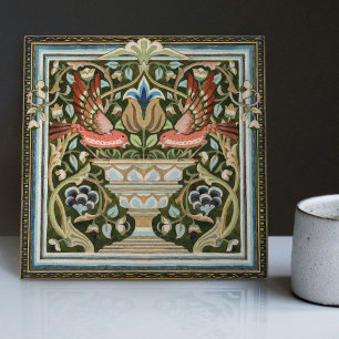 Azulejo De Cerâmica Pássaros e Tulipas de William Morris Arte Nova Ver
