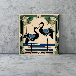 Azulejo De Cerâmica Pássaros gruas no lago Art Deco Art Nouveau