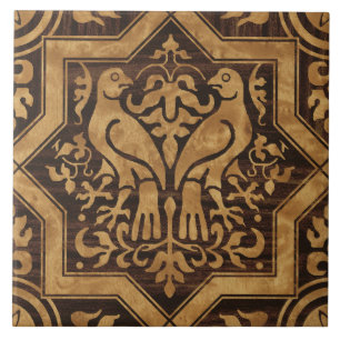 Azulejo De Cerâmica Pássaros Medievais Faux Bois