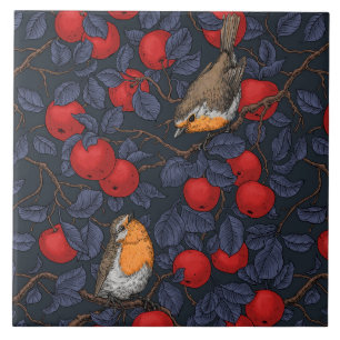 Azulejo De Cerâmica Pássaros na macieira/azul e vermelho