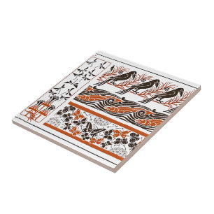 Azulejo De Cerâmica Pássaros peixes Borboleta padrão de arte vermelho