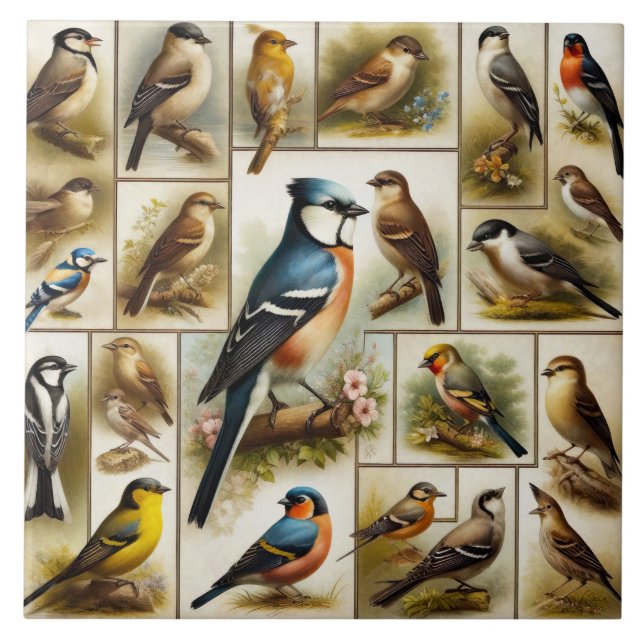 Azulejo De Cerâmica Pássaros primitivos (Frente)