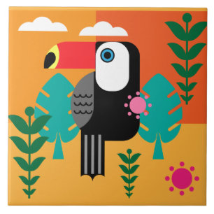 Azulejo De Cerâmica Pássaros tropicais tucanos