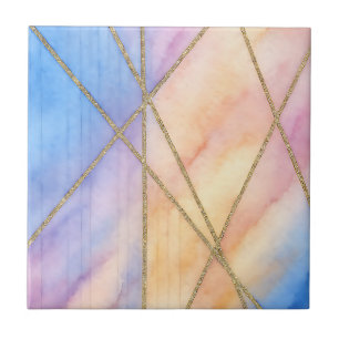 Azulejo De Cerâmica Pasta Aquarela Padrão Geométrico Rosa, Azul