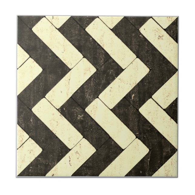 Azulejo De Cerâmica Pastas de tijolos preto e branco de Zig-Zag (Frente)