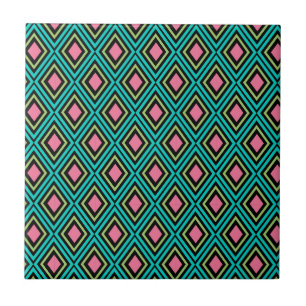 Azulejo De Cerâmica Pastel Arco-íris Losangos Geométrico Preto Rosa Az