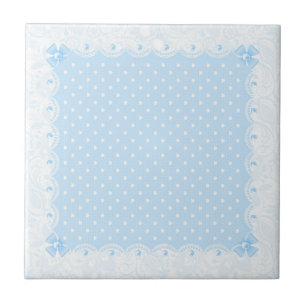 Azulejo De Cerâmica Pastel Blue Floral Lace & White Peards