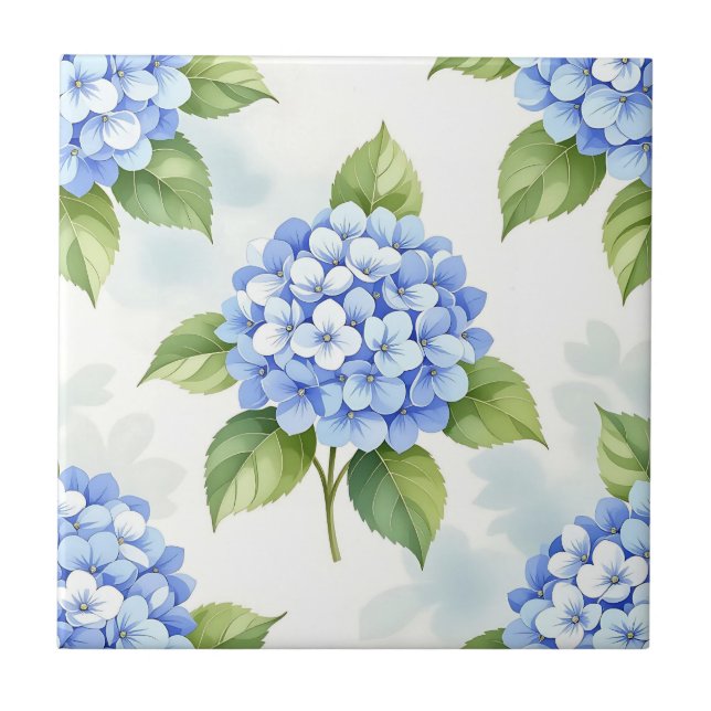 Azulejo De Cerâmica Pastel Blue Hydrangea Bouquet Pattern (Frente)