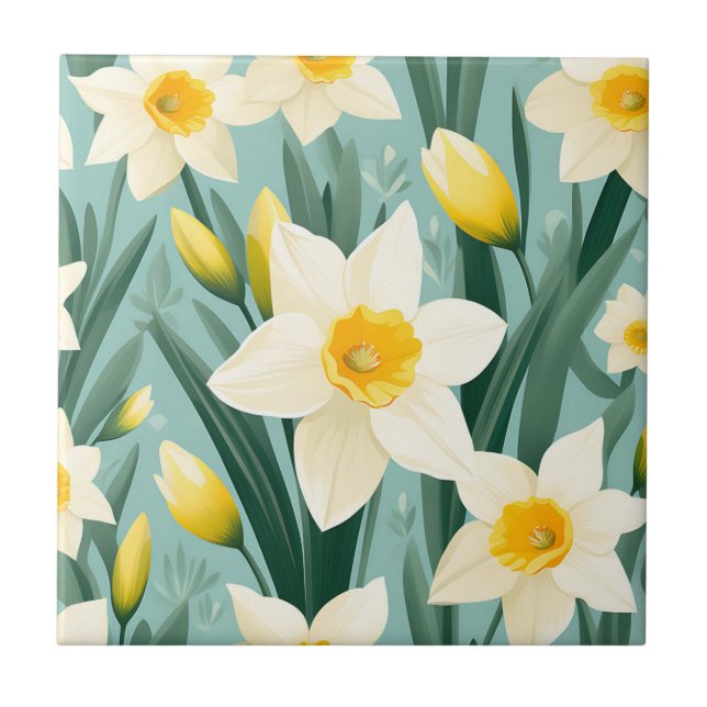 Azulejo De Cerâmica Pastel Daffodil Retro (Frente)