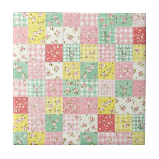 Azulejo De Cerâmica Pastel Floral Patchwork Picnic Pattern (6) (Frente)
