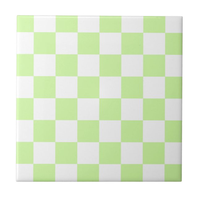 Azulejo De Cerâmica Pastel Green Checkered Gingham Patterno (Frente)