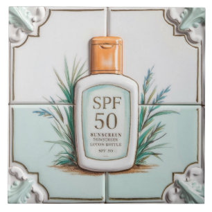 Azulejo De Cerâmica Pastel Mint Blue Sunscreen Loção Engraçado Banheir