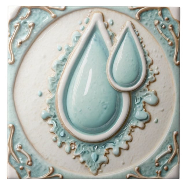 Azulejo De Cerâmica Pastel Mint Blue & White Water Droge Bathroom Azul (Frente)