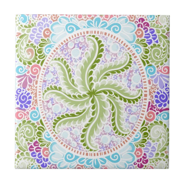 Azulejo De Cerâmica Pastel Nature Mandala Art (Frente)