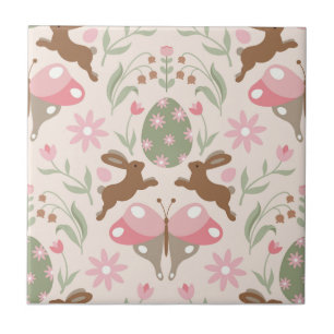 Azulejo De Cerâmica Pastel Páscoa Coelho e Flor