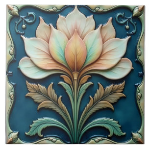 Azulejo De Cerâmica Pastel Petals no Teal