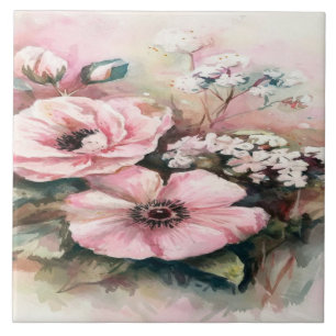 Azulejo De Cerâmica Pastel Petals: Uma Matriz Floral de Aquarela"